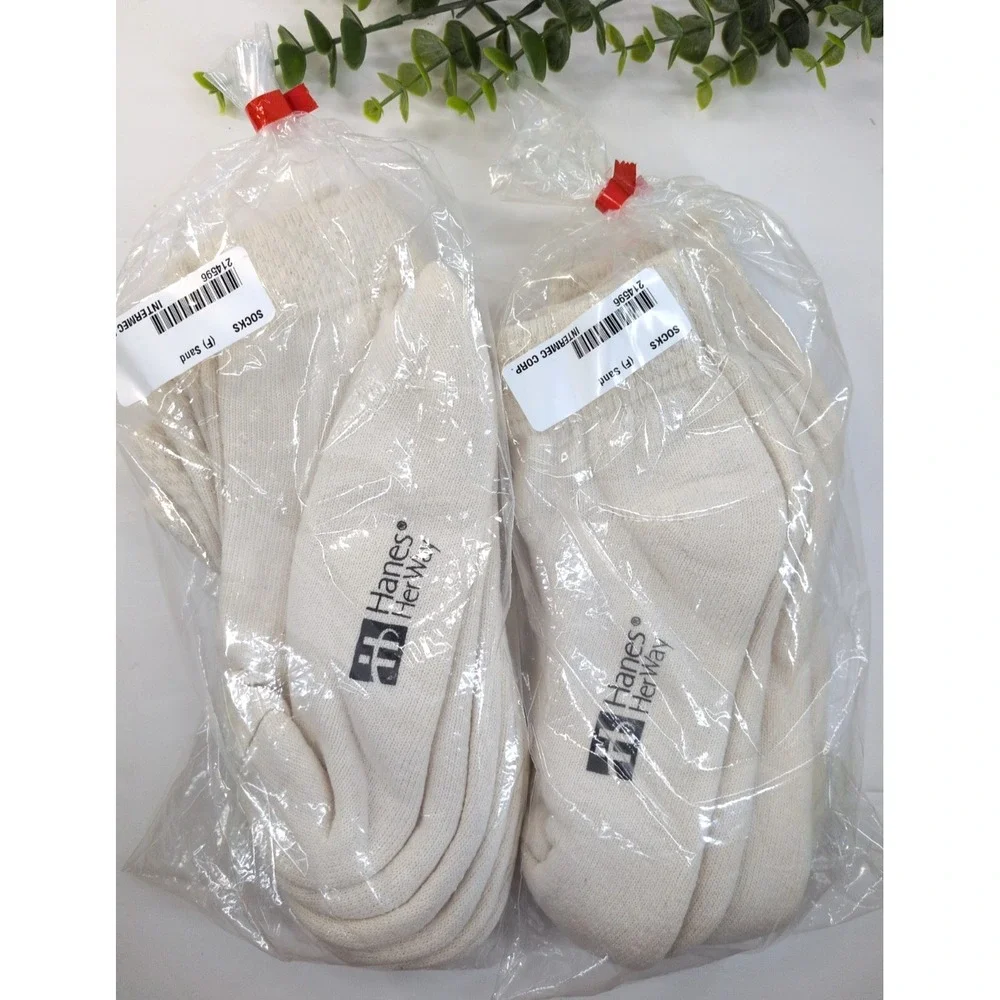 VINTAGE NEW🚨Hanes Her Way Stitch Knit Cute Ankle Socks 6 Pair Pack Sand Ivory